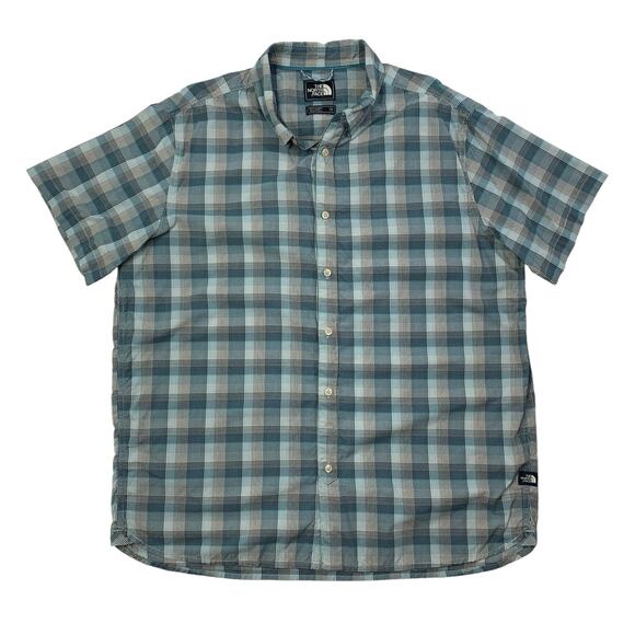 The North Face Shirt Mens XXL Blue White Nylon Monanock Hiking Plaid Button Down - Picture 1 of 12